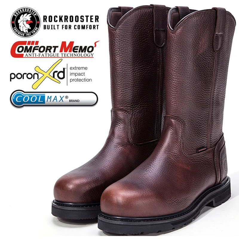 ROCKROOSTER/кожаные защитные сапоги Goodyear; Резиновые рабочие сапоги для дождливой погоды; Обувь для строительства; Защитная обувь; Ботинки со стальным носком; Обувь