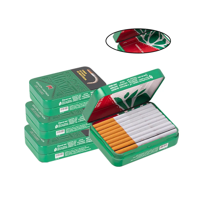 Factory Direct Convenient Smoking Accessories Custom Green Color Hinged Metal Cigarette Case