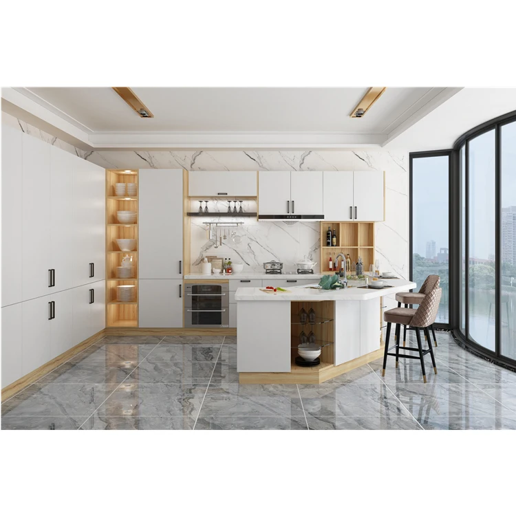 2022 high end shaker diy luxury plywood kitchen cabinets with island set modular kitchen cabinet  for hotel