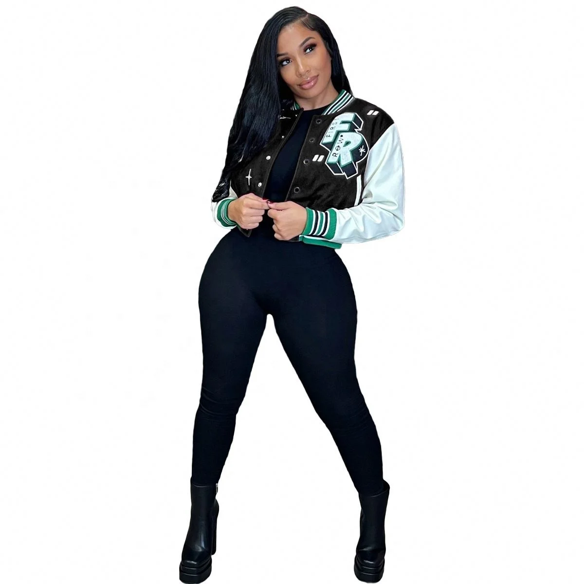 KC 2022 Women Fall Outfits Outdoor Jacket Long Sleeve Jersey Patchwork Streetwear Clothes Winter Letterman Plain Baseball Jacket