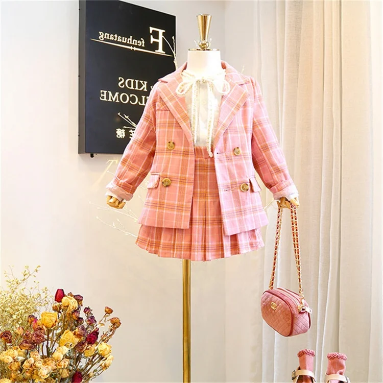Children clothing Wholesale beautiful autumn cotton sweet 3 pieces girls clothing sets campus style teen girl clothes