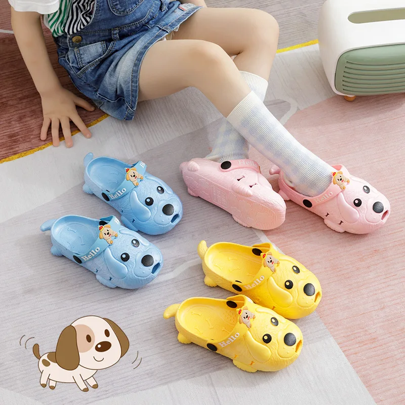 2022 New Style Dog Shape Children Summer Shoes Girls Boys Cork Sole Thick Flat Beach Kids Sandals Cartoon Slippers