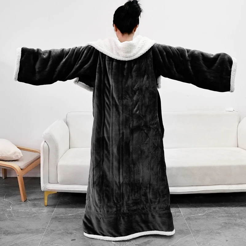 Flannel & Sherpa Wearable Electric Blanket With 6 Heat Levels,Wearable Heated Throw Blanket For Home and Office Use