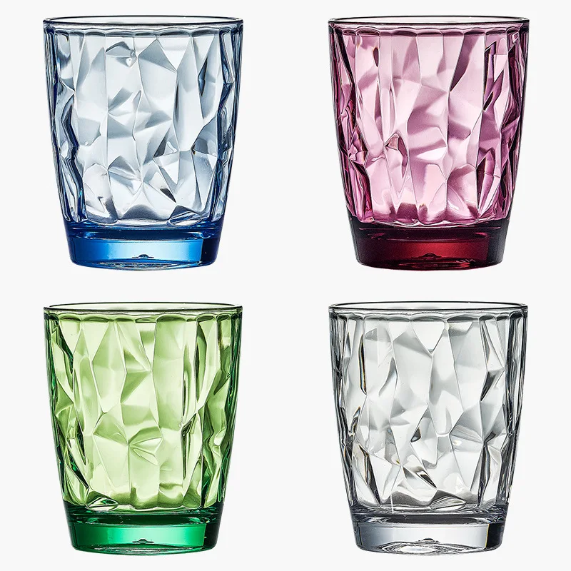 Crystal Clear Plastic Polycarbonate Hard Whiskey Small Cup Diamond Rolly Poly Tumbler Set for Drinking Beer Wine