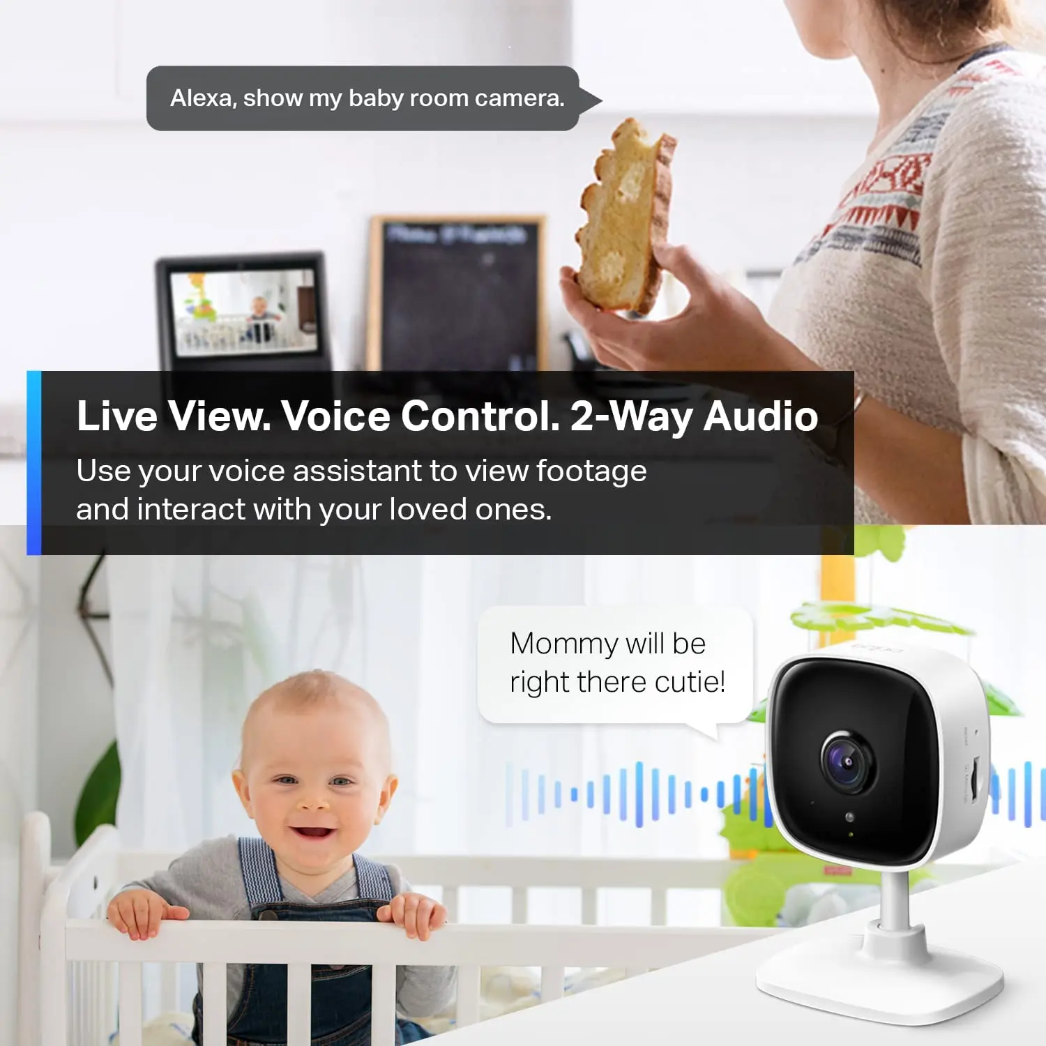 TP-Link Tapo 1080P Внутренняя камера безопасности для монитора няни собаки с обнаружением движения 2-полосная звуковая сирена