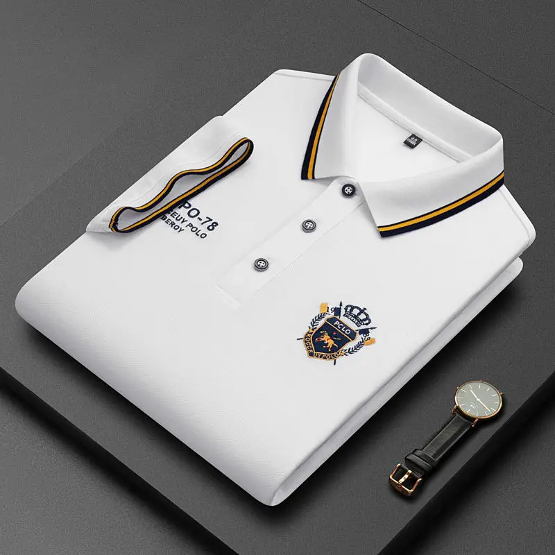 2024 Short-sleeved Embroidered Lapel Summer Breathable Business Casual Cross-border Large Size Polo Shirt