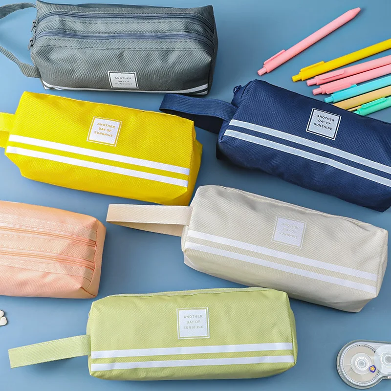 Custom Large-capacity pencil case with handle creative and multifunctional double-layer pupil pencil bag