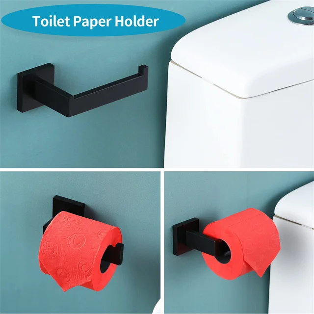 4 pieces of bathroom accessories set matte black steel bath bathroom hardware sets wall mounted square