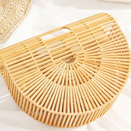 Bicolor Bamboo Bag Hand Disposable Handbag Fashion Half Moon