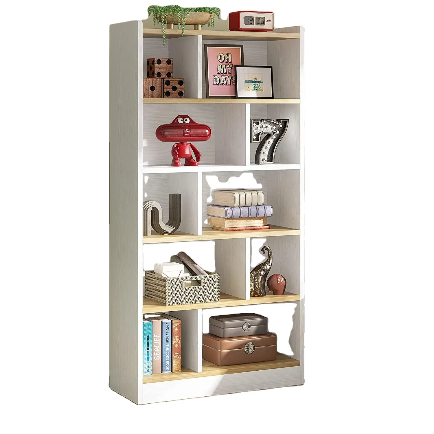 White 6-Tier Modern Tall Bookcase Storage Organizer Bookshelf Display Cabinet for Home Office, Living Room, Bedroom, Library