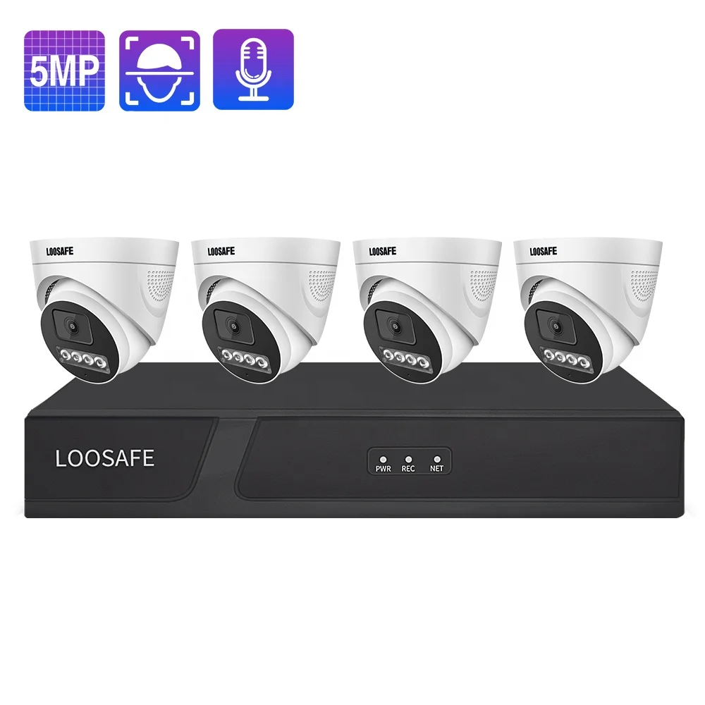 Loosafe H.265X Dome Security Camera Indoor 5MP Night Vision Full Color Camera Motion Detection 4Ch Poe CCTV Camera System