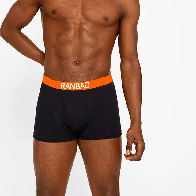 Wholesale 100% cotton mens underwear fly open design men boxer customized logo mens boxer briefs