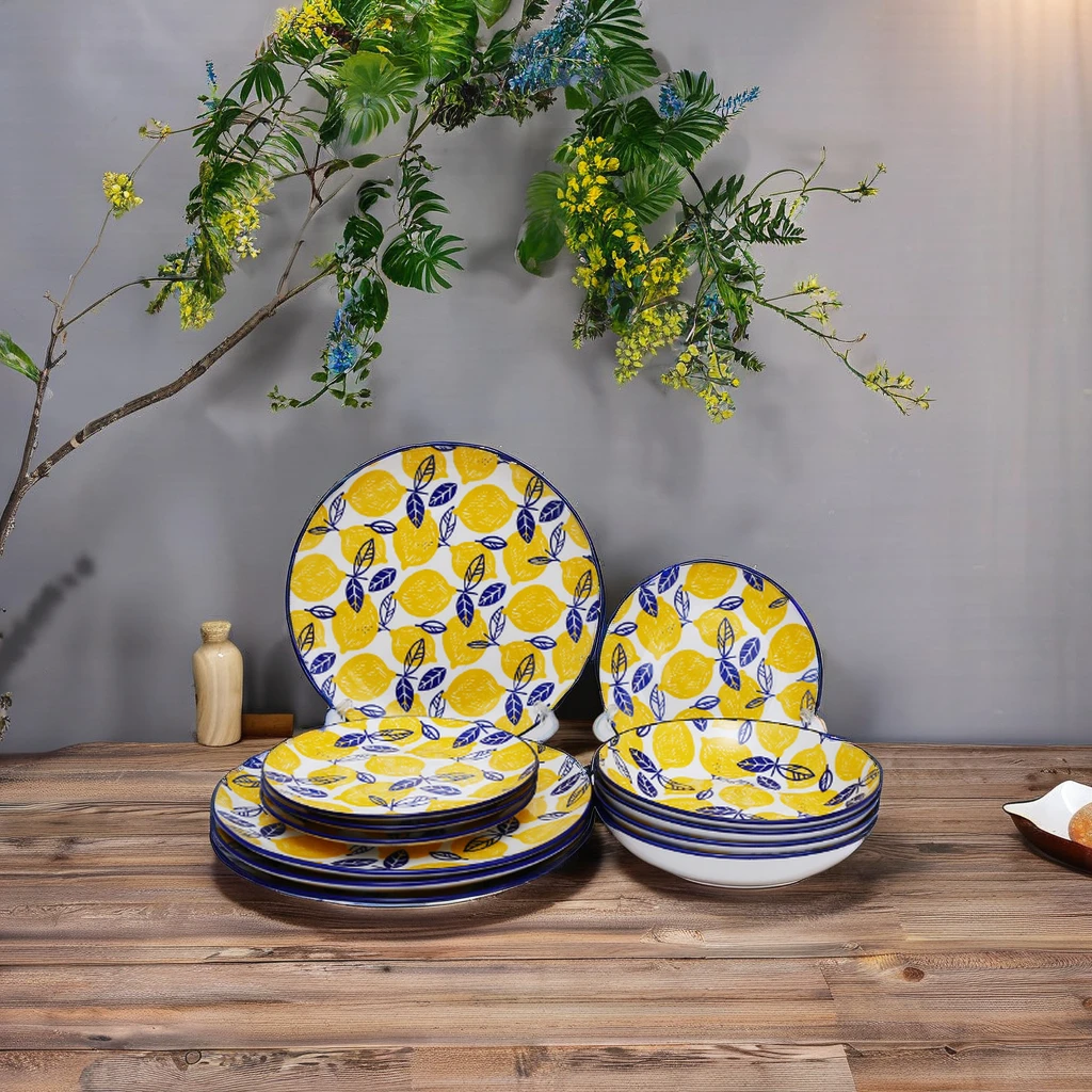 European Style Modern 18-PCS Porcelain Dinnerware Set Ceramic Tableware Dishes and Bowls for Food Use Free Sample for Home Use