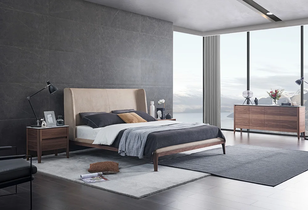 Gainsville Modern Elegant Up-holstered Bed High Quality Apartment Bed WIth Wood Legs