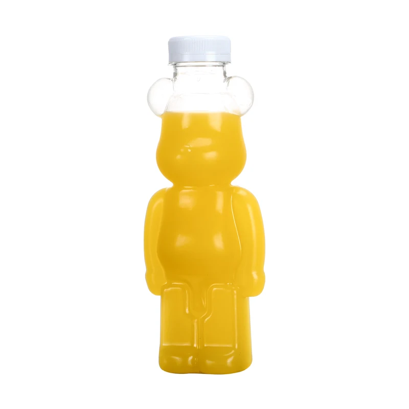 
cute bear shape takeaway beverage pet bottle milk-tea coffee juice wine plastic bottle with screw cover 