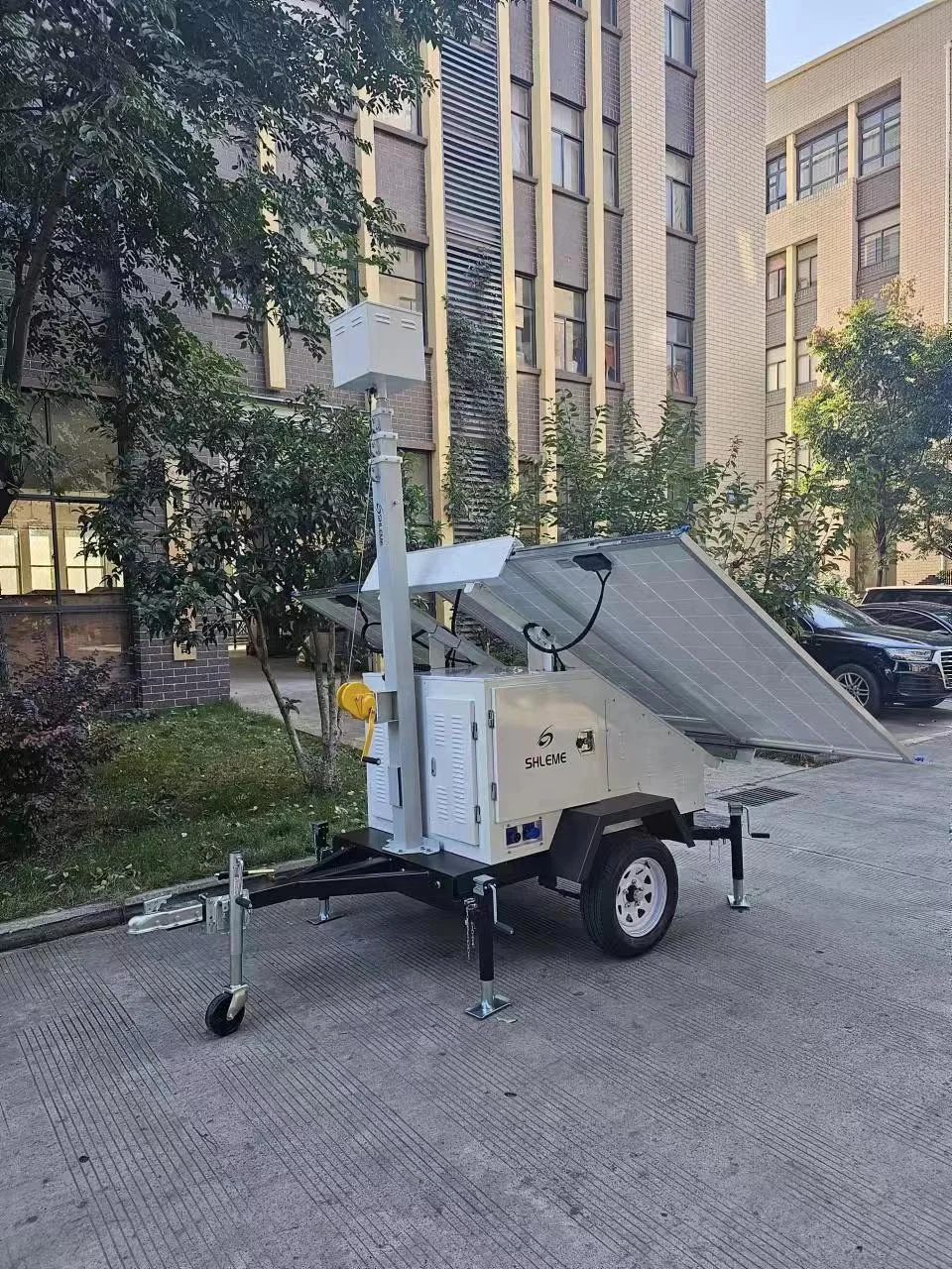 US Standard 3*450W Panels Monitoring Trailer & Surveillance Trailer with Dome Camera