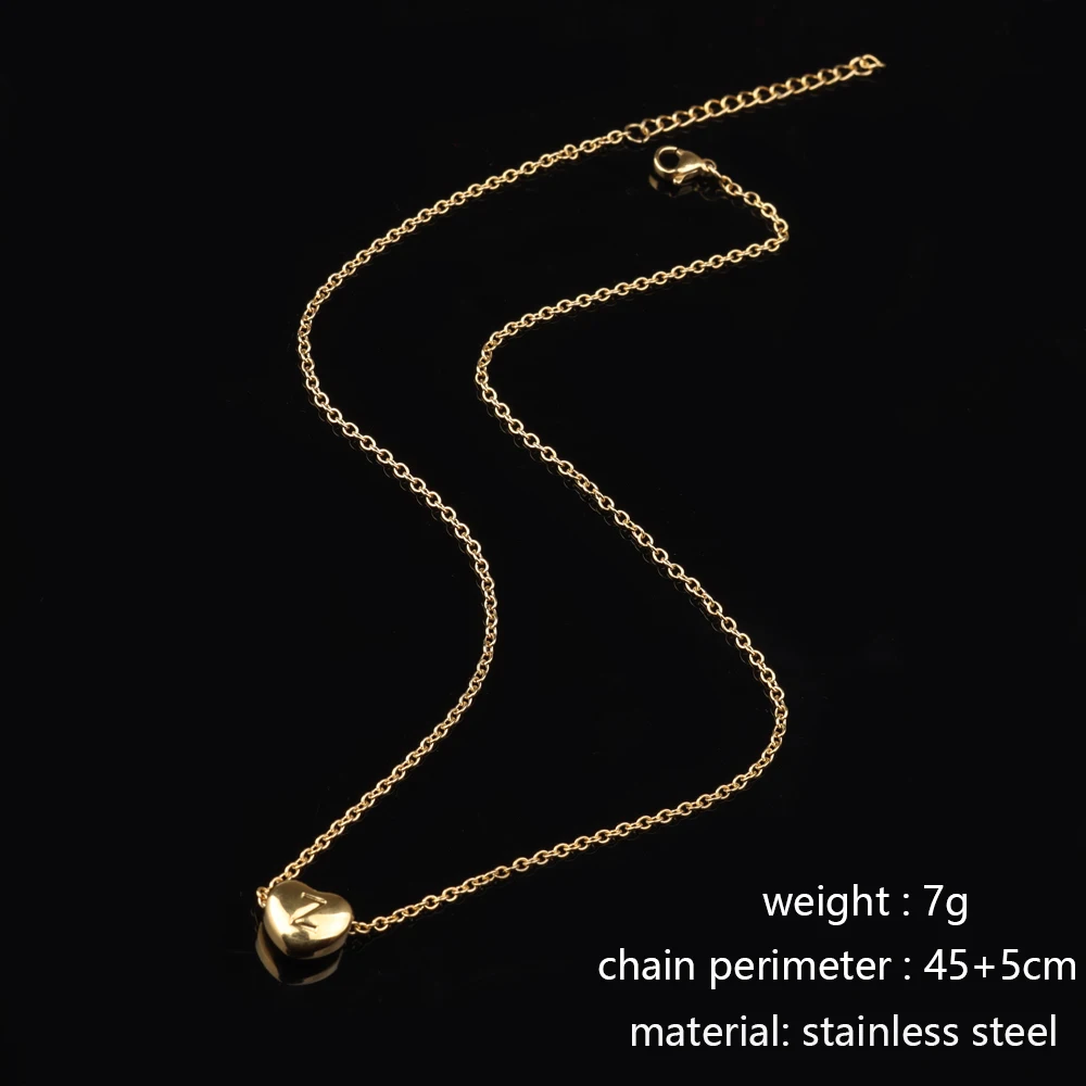 Gold Stainless Steel Personalized Heart Letter Necklace for Ladies