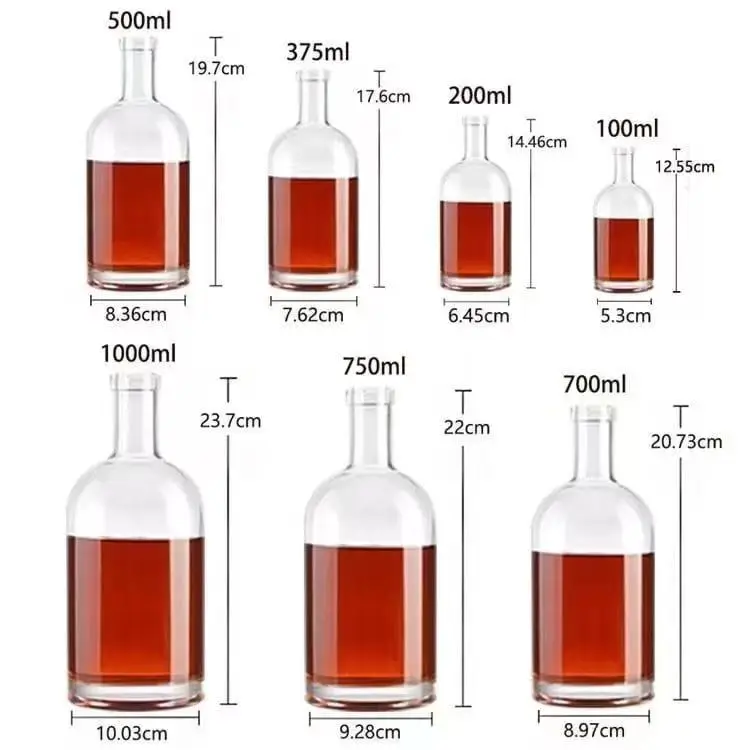 Liquor Glass bottle 50ml 100ml 375ml 500ml 700ml 750ml 1000ml Vodka Whisky Vodka Spirits Glass bottle