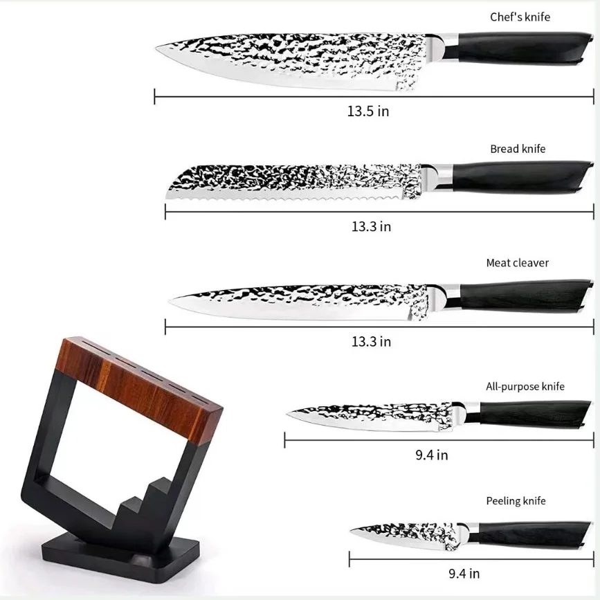 Hot selling 3Cr13 Stainless steel Kitchen Slicing Chef Knives set  Forging edge With Pakka Wooden