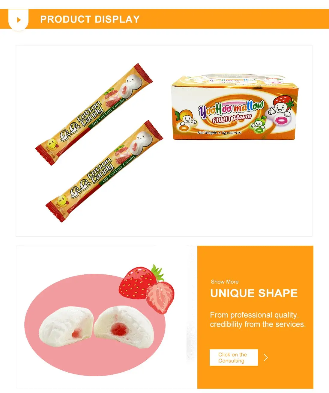 Wholesale Halal Dessert Snacks Filled Marshmallow Fruit Soft Candy Malvaviscos