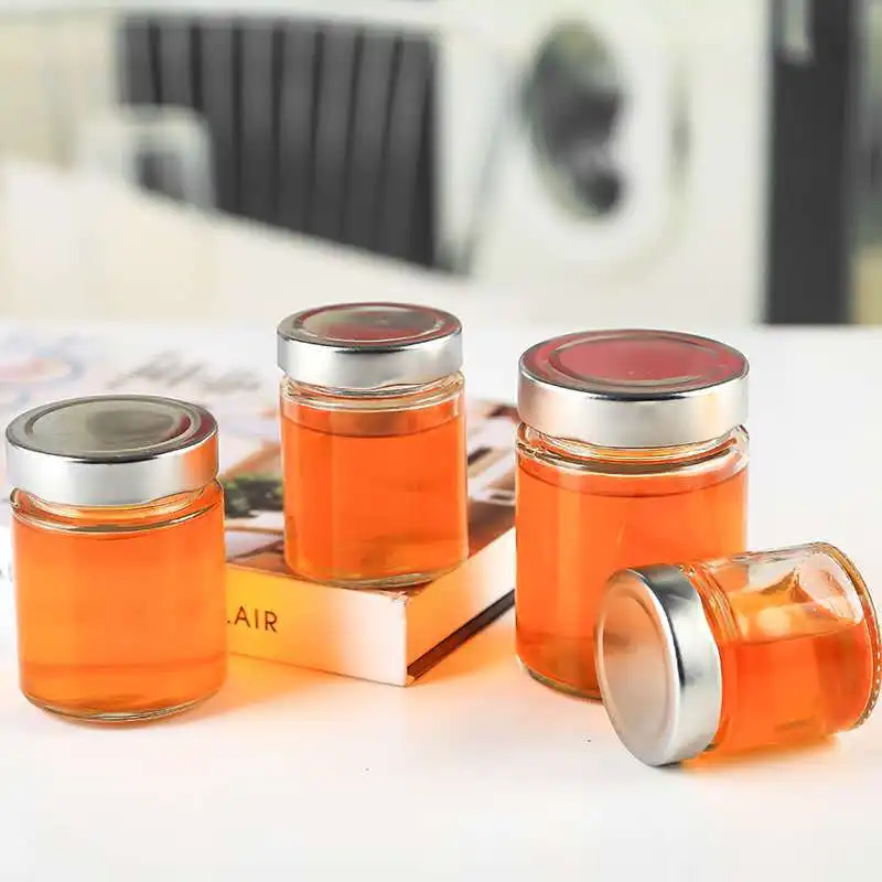 Wide Mouth food storage container Jam Butter honey straight side Glass Jar With airtight Metal screw Lid