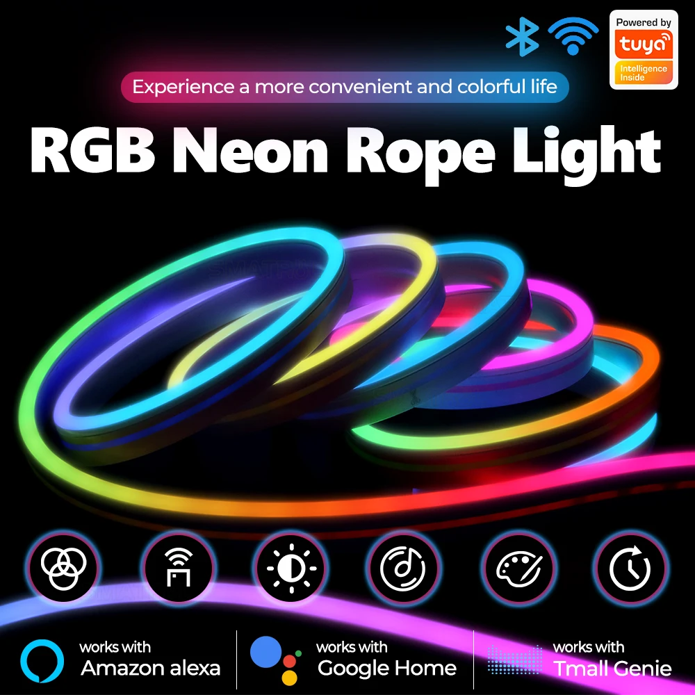 WIFI Tuya Smart IP67 Waterproof 5M RGB Light Strip Wireless Remote Control Colorful LED Neon Light Strip