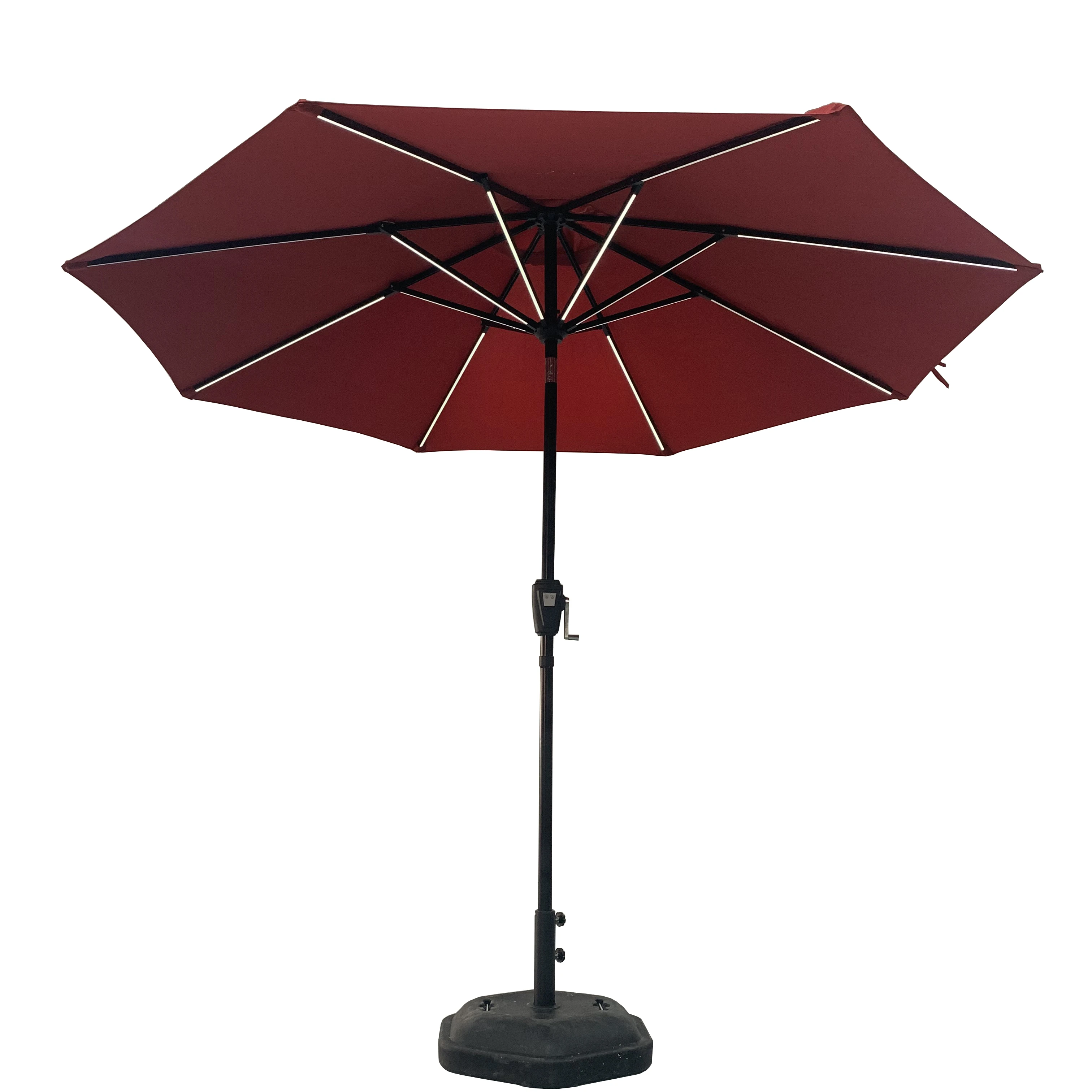
Solar panels outdoor umbrella with push-tilt crank umbrella LED light 