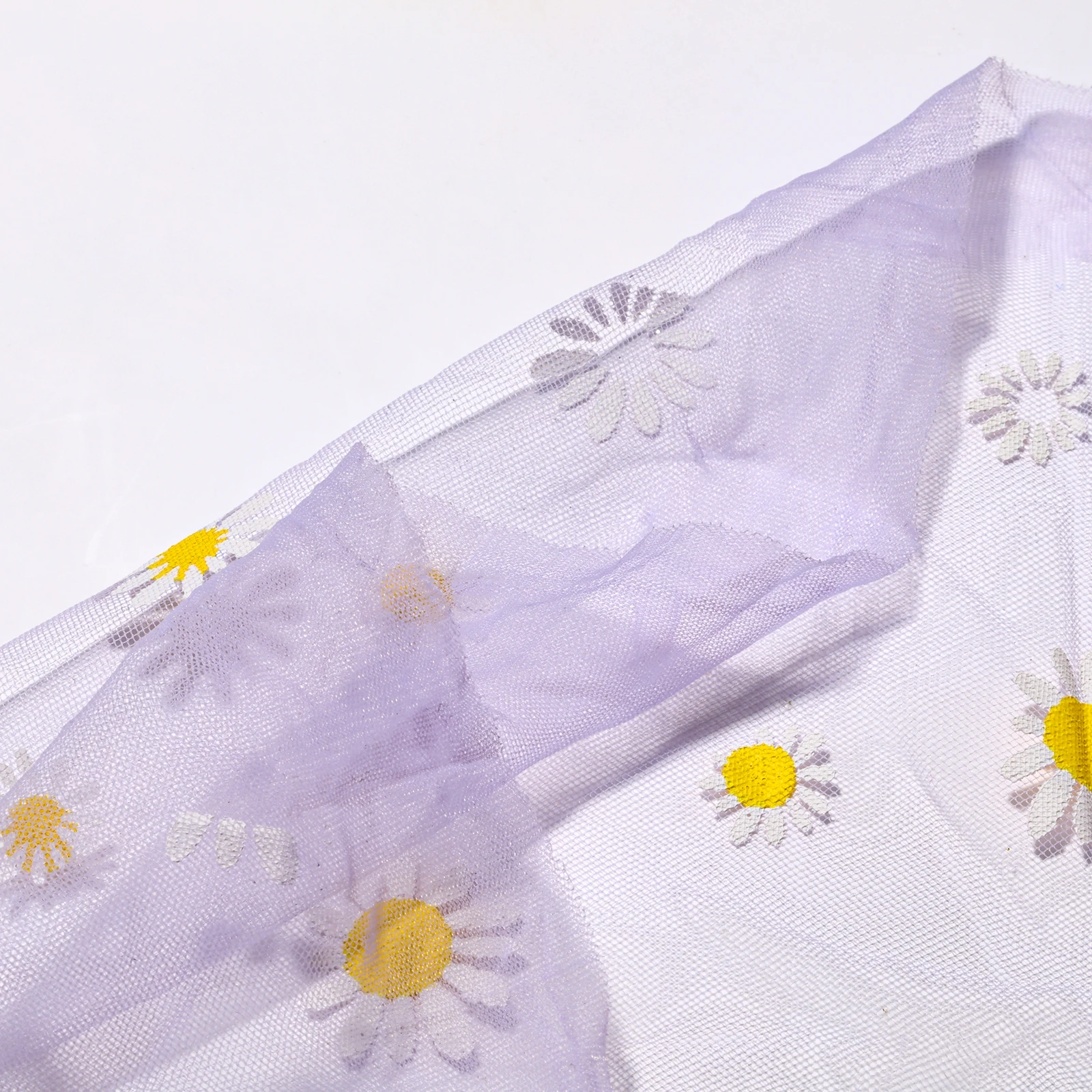 Colored sunflower mesh printing fabric yellow and white printing tulle fabric by the yards for tutu skirt decoration