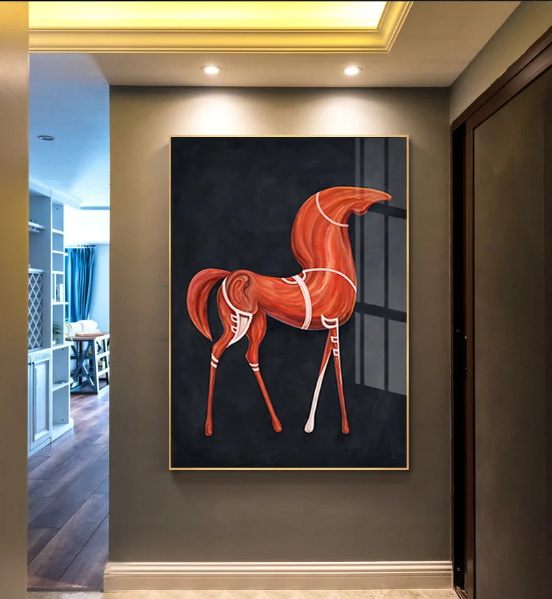 Современный простой домашний декор для спальни раскладная абстрактная лошадь масляная живопись фрески