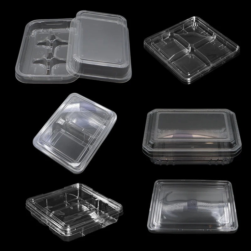 Recycled PET and PP Plastic Packing Containers for Fresh Fruit Pizza Bread Sushi Industrial Food Use Packaging Boxes
