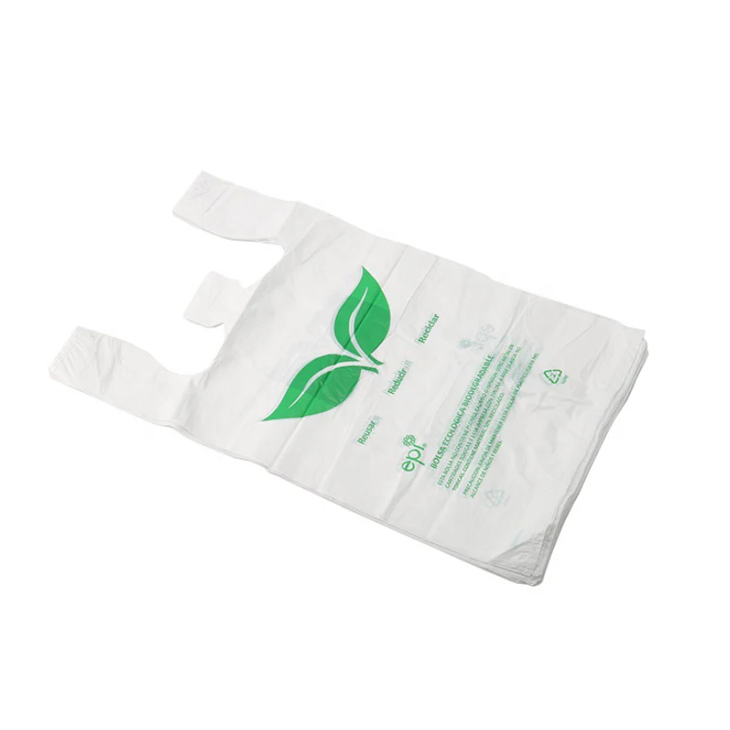 Customized Logo Biodegradable T-Shirt Shopping Bag Supermarket Side Gusset Bag with Gravure Printing PP Plastic Handle