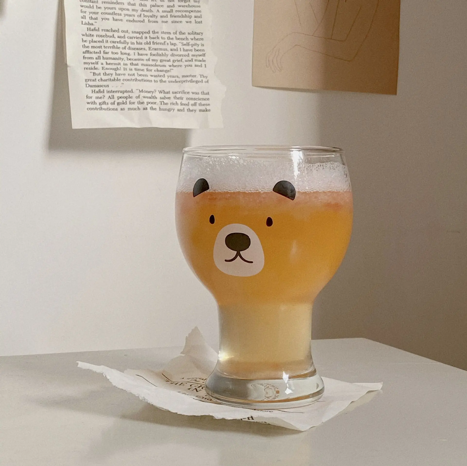 455ML Ins Style Cute Bear Glass Dessert Cup Sublimation Beer Cola Water Mug with Customization