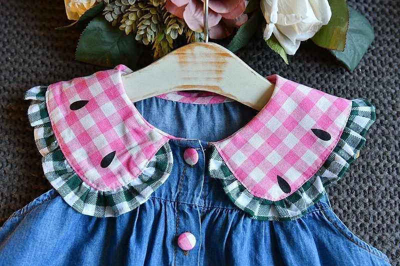 
Mudkingdom Latest Newborn Infat Sleeveless Denim Dress 100% Cotton Doll Collar Kids Girl Clothing Set Koren Outfit Wholesale 