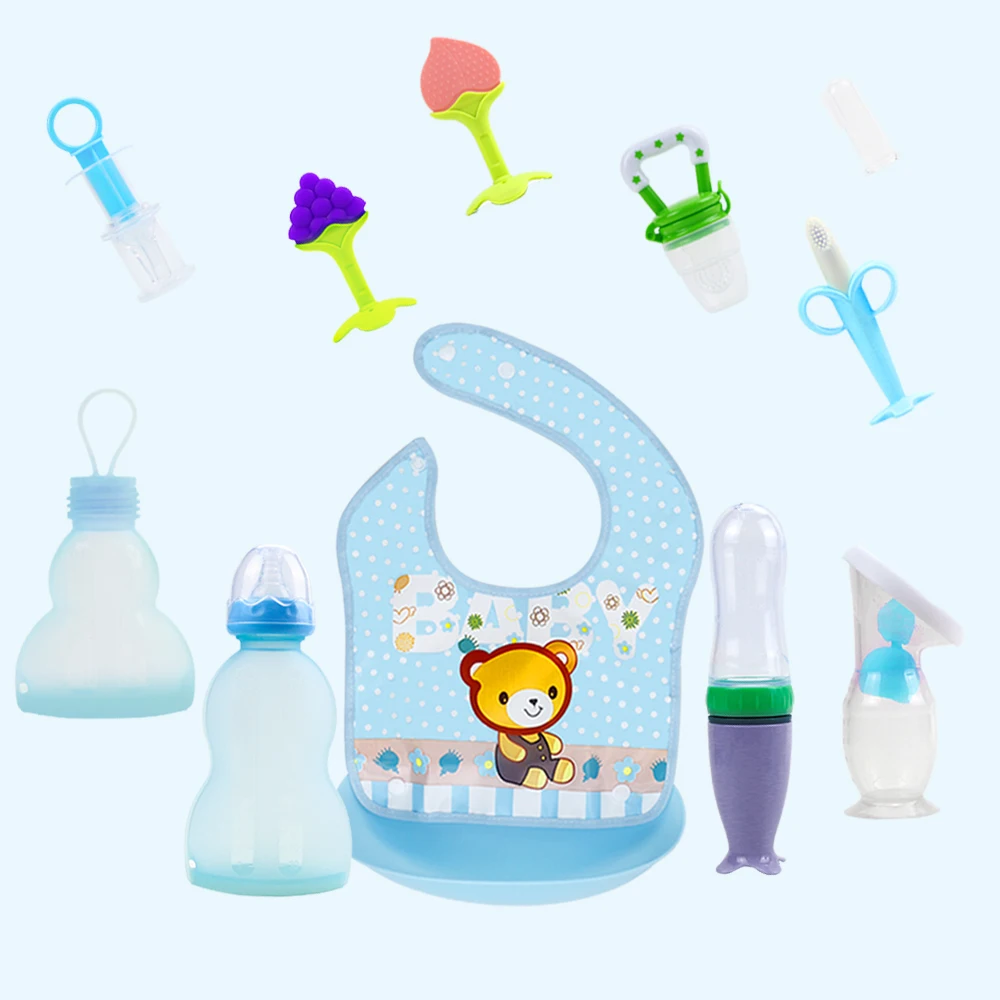 Custom 11 Pcs Breast Pump Cartoon Wholesale Kids Bottle Amazon Top Seller Children Bpa Free Silicone Baby Feeding Set