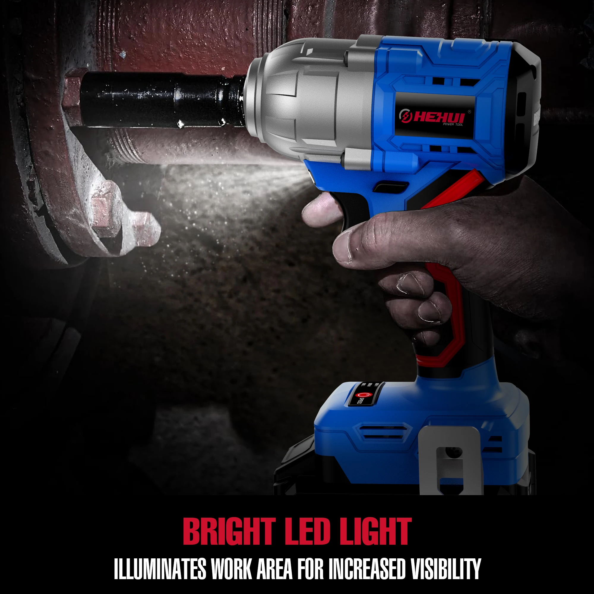 Hehui 20V 2.0Ah Battery Rechargeable Torque Industry Brushless High Torque 500N.M Electric Impact Wrench