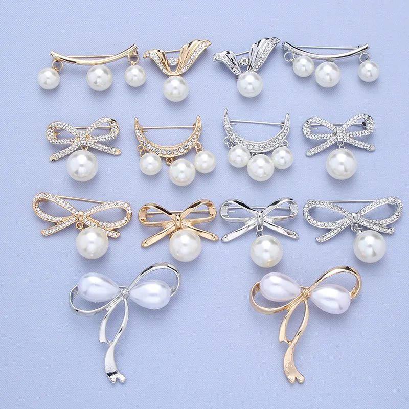 Fashion Pearl Fixed Strap Charm Safety Pin Brooch Sweater Cardigan Clip Chain Brooches Jewelry