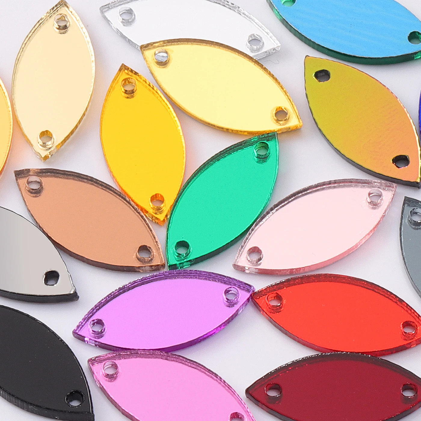 QIYI Innovative Design Factory Direct Wholesale New Shape Clear Glass NAVETTE  Acrylic Mirror Sewn Rhinestone For Designer