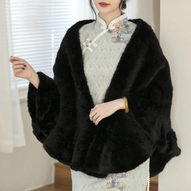 Ladies Winter Elegant Fur Shawls Shoulder Banquet Cape Fashion Warm Real Mink Fur Shawl Wedding Bride Cape Custom
