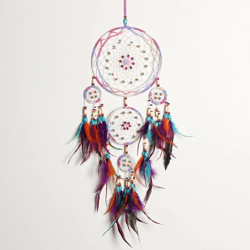 
Handmade Fashion Design 4 Circle Dream Catcher with feather wall hanging Decor Room Craft ornament dreamcatcher Christmas Gifts 
