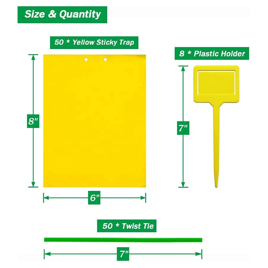 Pest Control Product Dual-Sided Yellow Sticky Traps for Indoor  Outdoor Use 12packs With Twist Ties and Plastic Holders