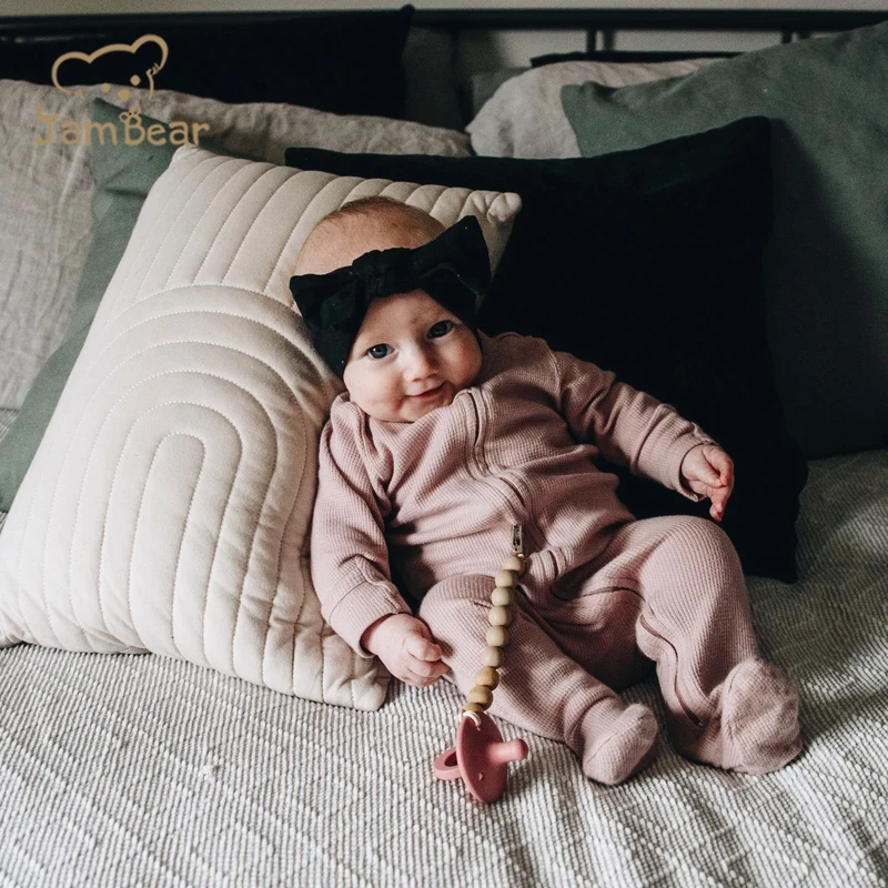 Baby Organic waffle romper Organic Thermal Footie new baby zip romper High Quality infant jumpsuit ribbed knit romper