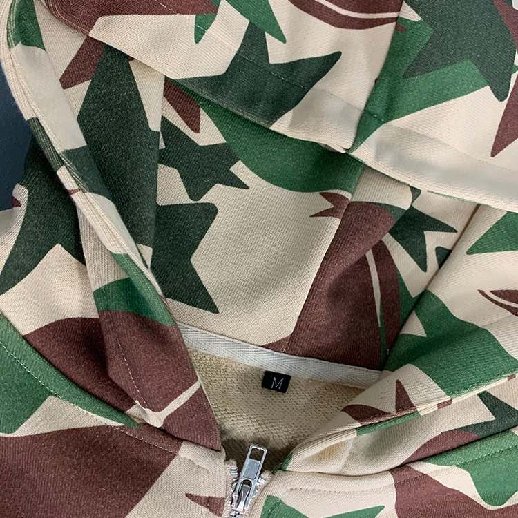 Custom Oversized Heavyweight French Terry Cotton Full Zip Up DTG Printing Mens All Over Print Hoodie