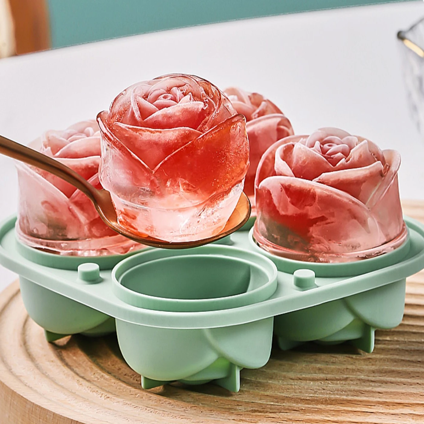 2023 New Arrivals Food Grade 9 Cavities 3d Rose Shape Ice Tray Silicone Cube Mold