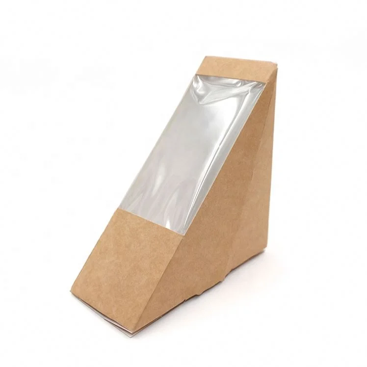 With Window Triangle Sandwich Box for Packaging Kraft Paper Sandwich Package Sandwich Eco Friendly Box Customized Design Accept