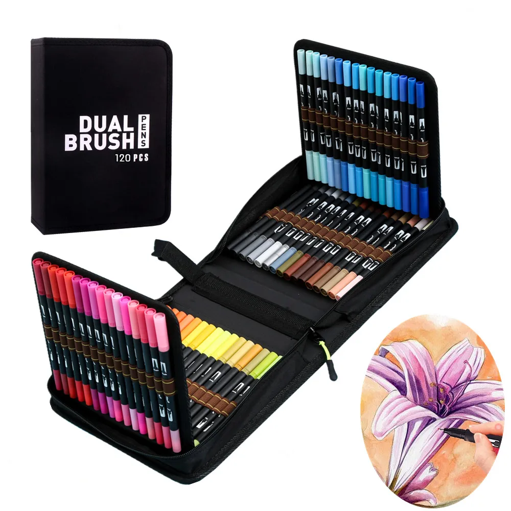 60/72/120 Colors  Art Markers 0.4mm Fine liners & Brush Tip Watercolor Pen Set