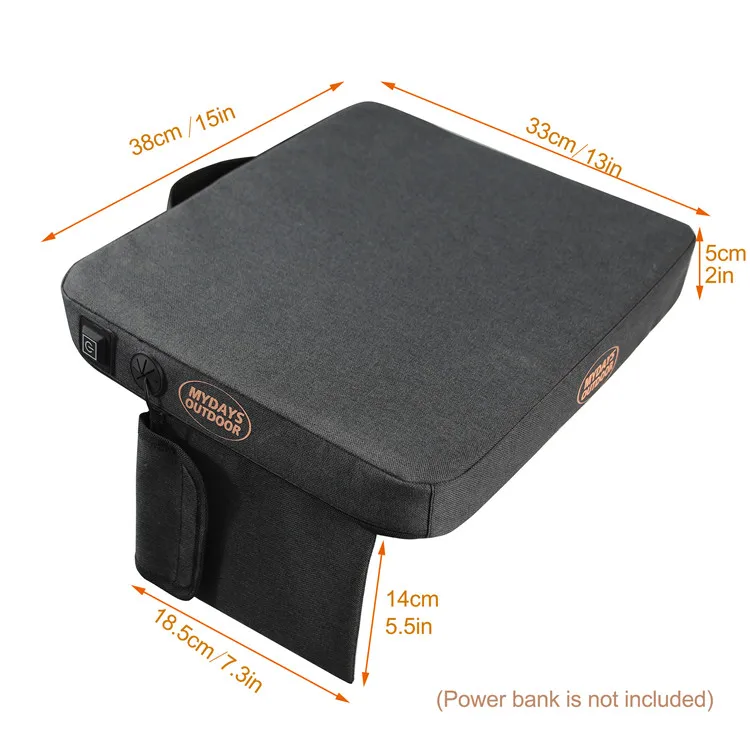 Mydays Outdoor Frosted Waterproof 600D Cationic Oxford USB Heated Stadium Cushion Seat Pad for Camping Hunting