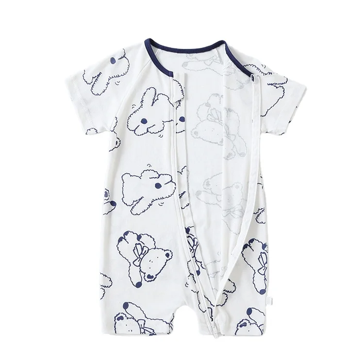 Cartoon Printed Baby Boys Girls Jumpsuit Short Sleeve Bodysuits Infant Onesie for 0-12 Months