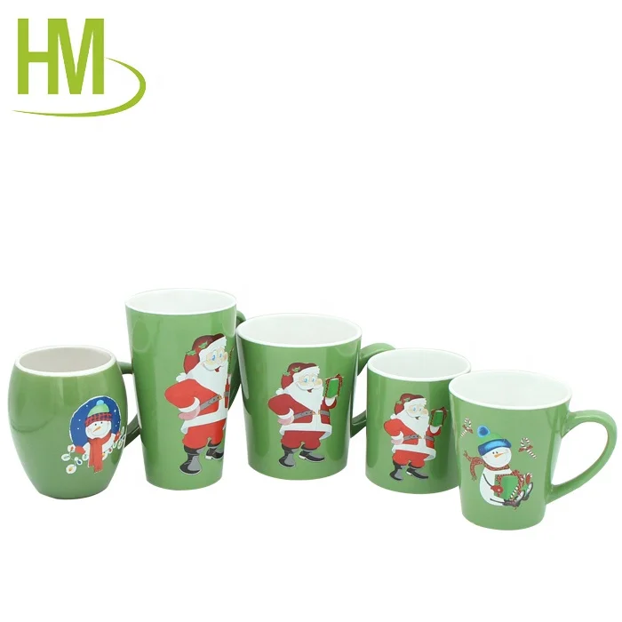 Hot Red Ceramic Mug with Santa and Deer Minimalist Design Handgrip Shape for Back to School or Christmas Gift
