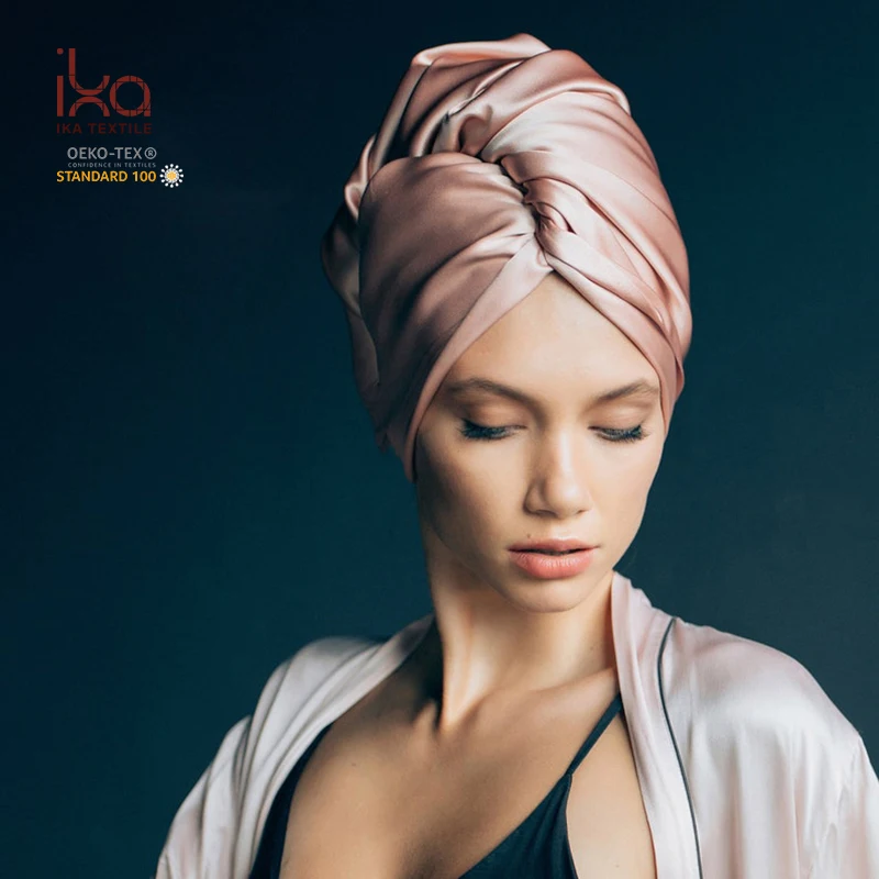 22mm Pure Mulberrry Silk Noir Double Layers Hair Towel with Hanging Loop