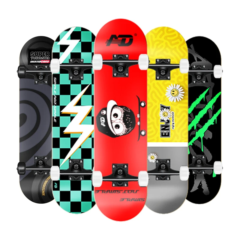New Arrival 31*8 Inch Colorful Heat Transfer Pattern Skate Board 90A PU Wheels 7 Layer Maple Wood Double Rocker Skateboard